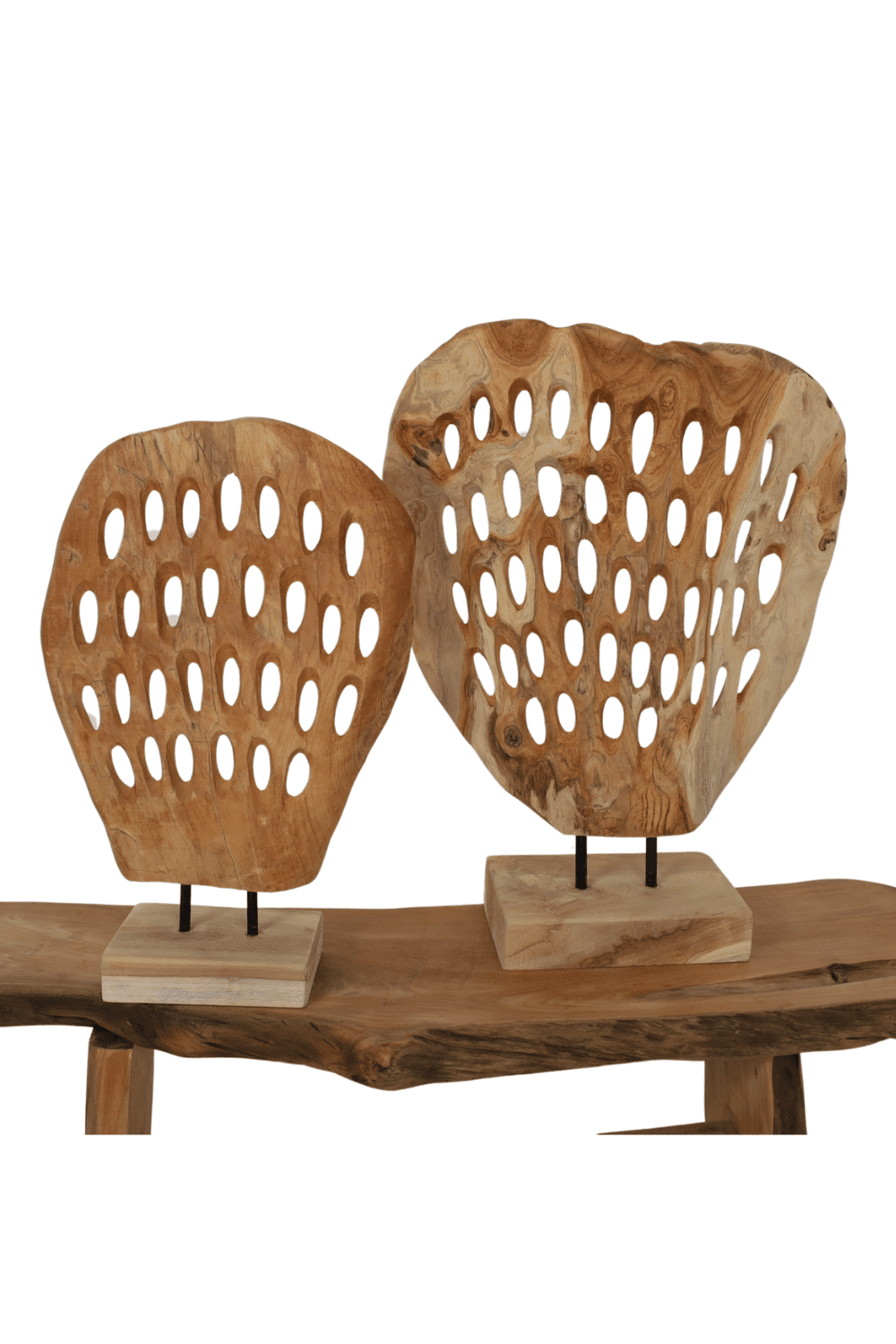Teak houten decoratie hout op statief