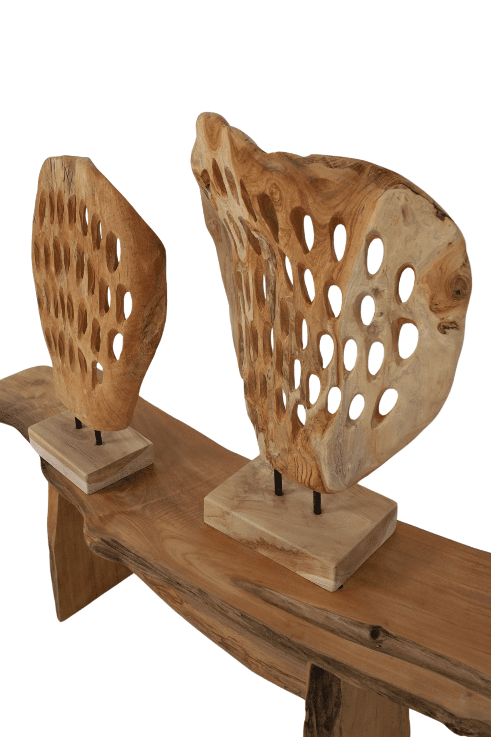 Teak houten decoratie hout op statief