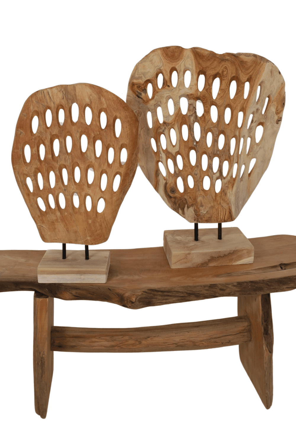 Teak houten decoratie hout op statief
