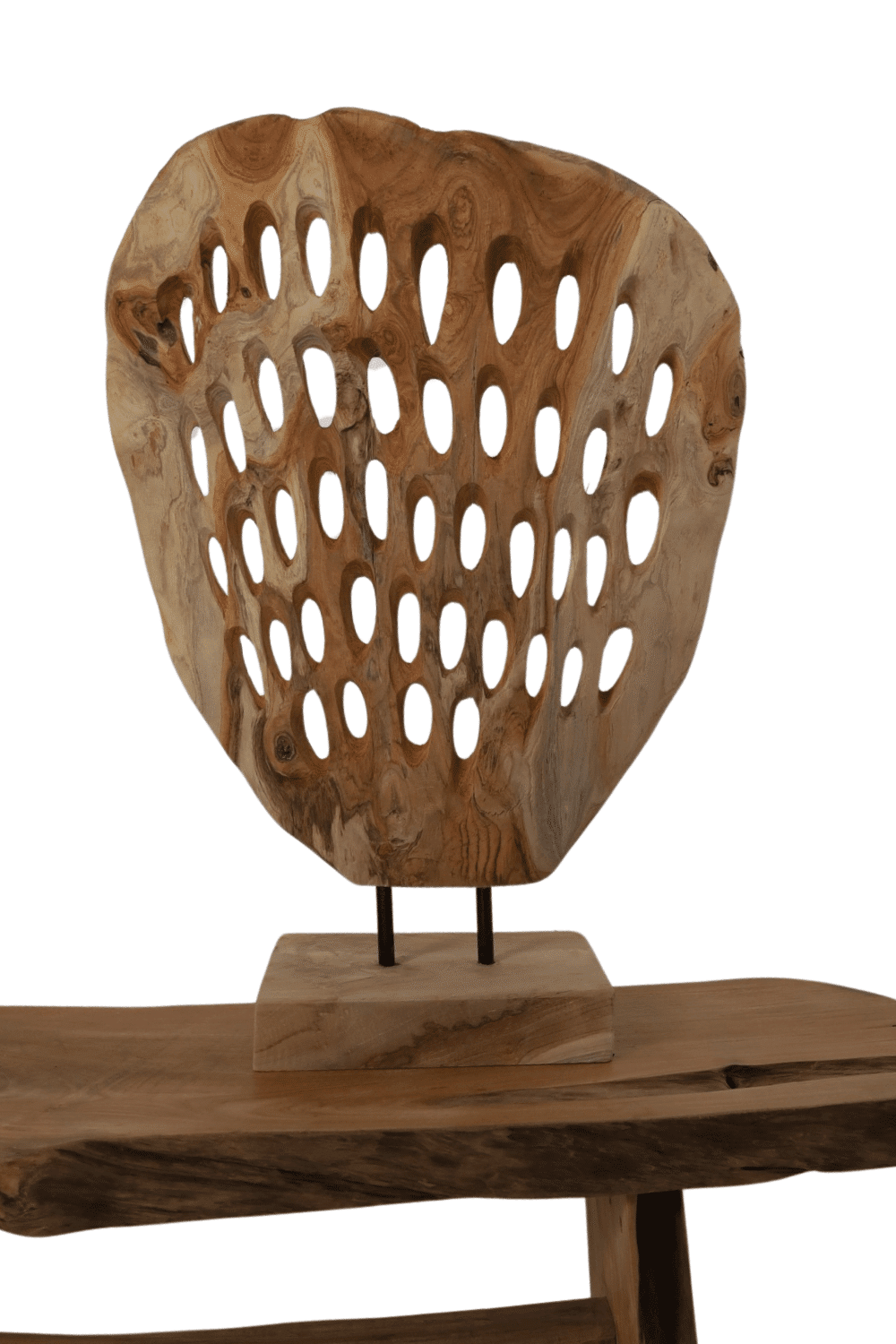 Teak houten decoratie hout op statief