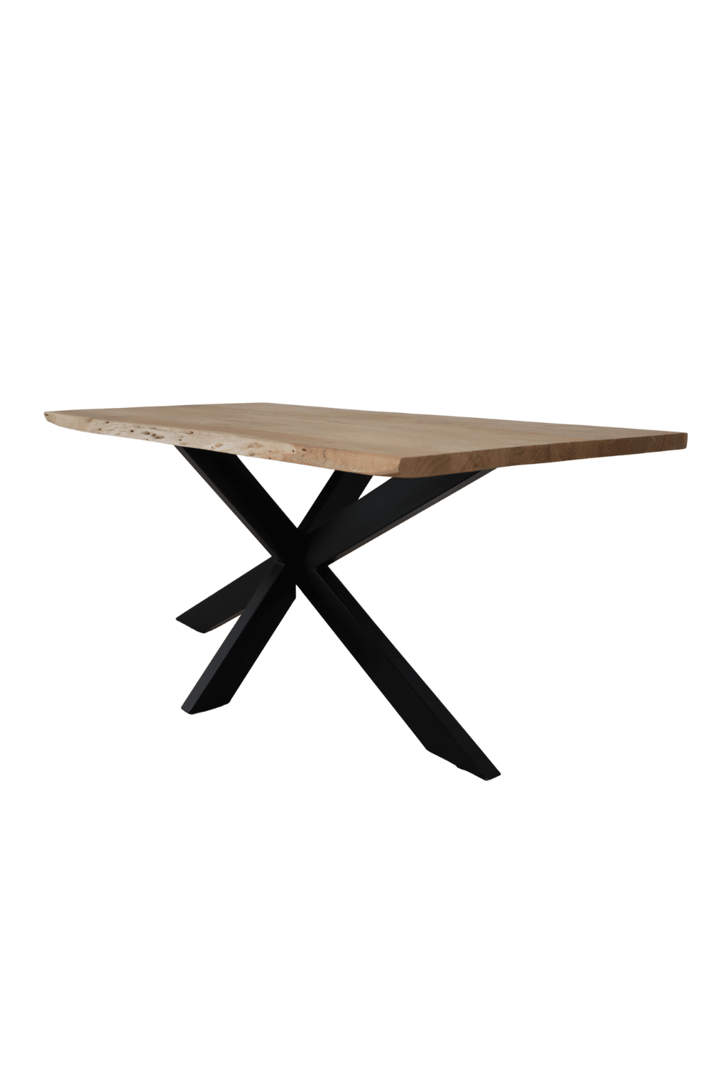 goedkope boomstam tafel 180 cm eiken look van mango acacia hout met zwart metalen poot