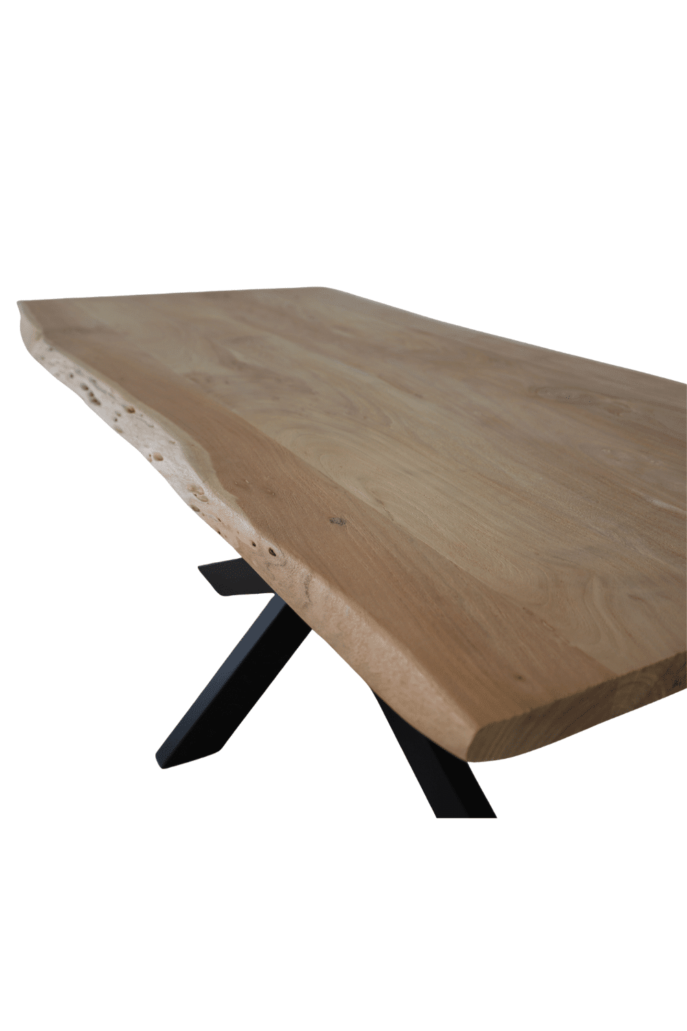 goedkope boomstam tafel 180 cm eiken look van mango acacia hout met zwart metalen poot