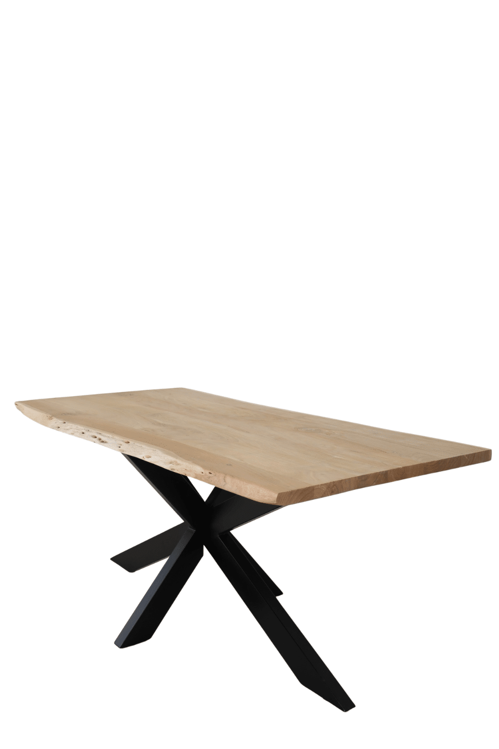 goedkope boomstam tafel 180 cm eiken look van mango acacia hout met zwart metalen poot
