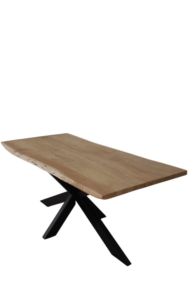 goedkope boomstam tafel 180 cm eiken look van mango acacia hout met zwart metalen poot