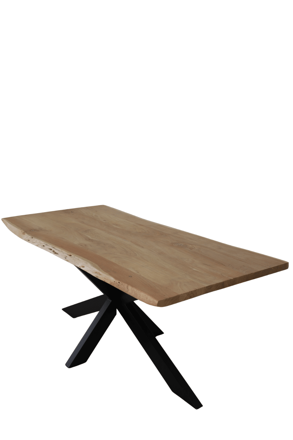 goedkope boomstam tafel 180 cm eiken look van mango acacia hout met zwart metalen poot