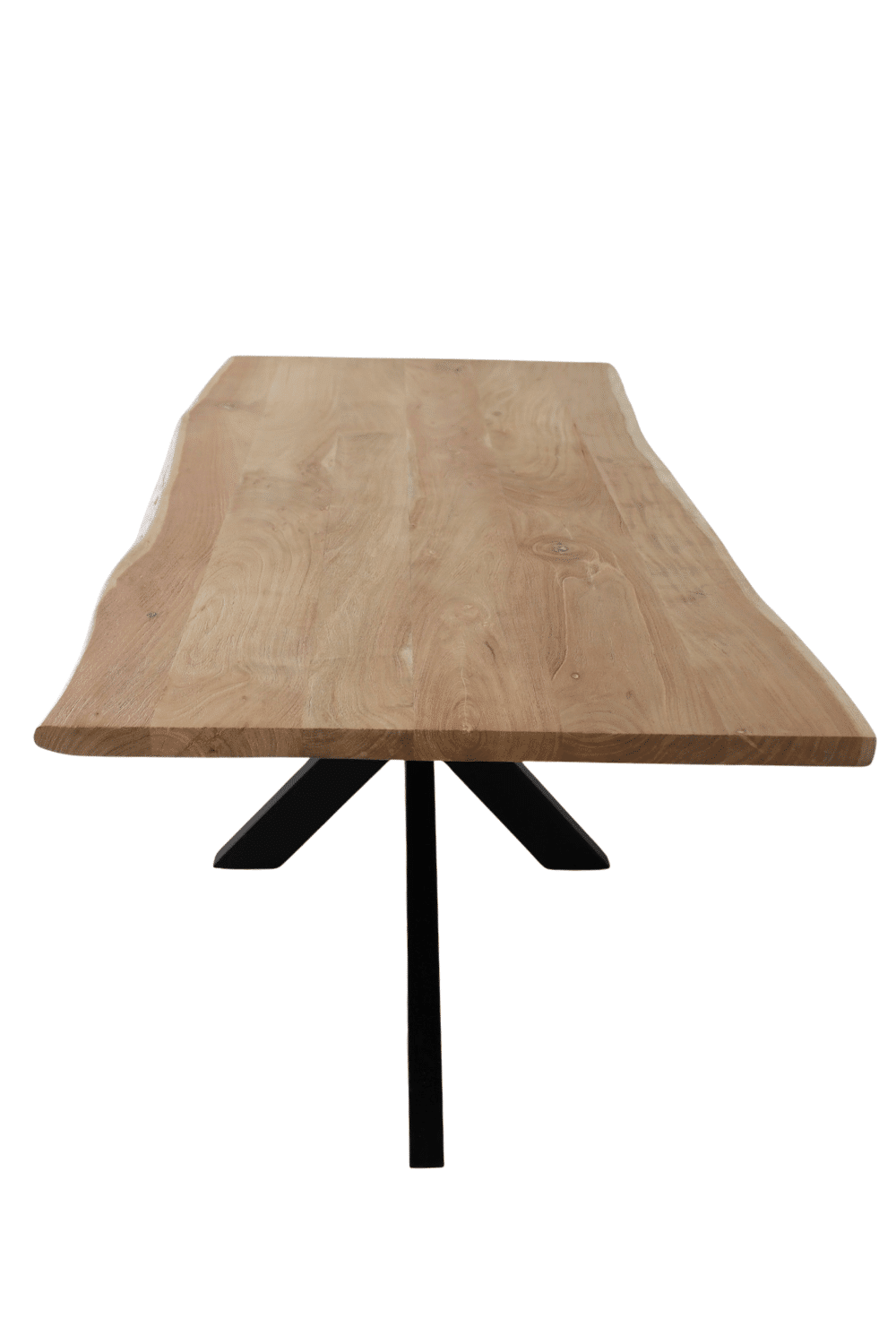 goedkope boomstam tafel 180 cm eiken look van mango acacia hout met zwart metalen poot