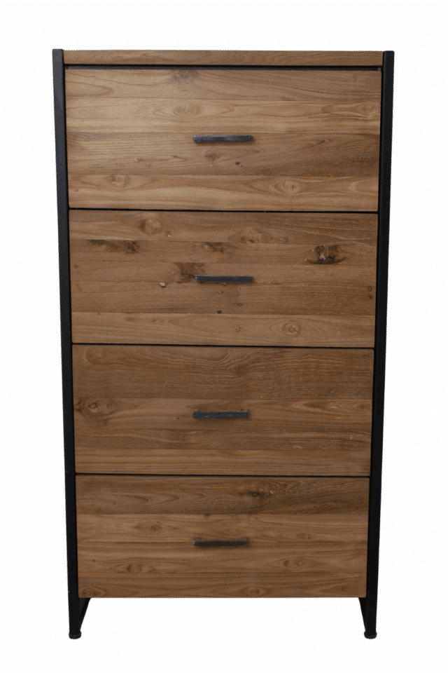 Ladekastje teakhout met metaal 60x45x110 cm