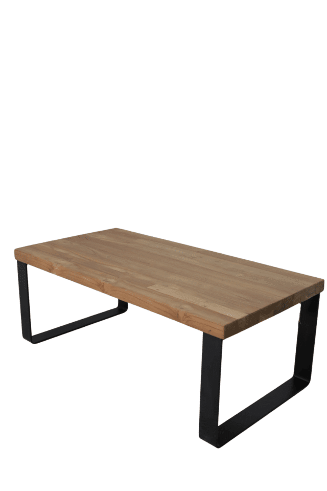 Salontafel teak hout blad 5 cm met metalen u poten 120x60 cm
