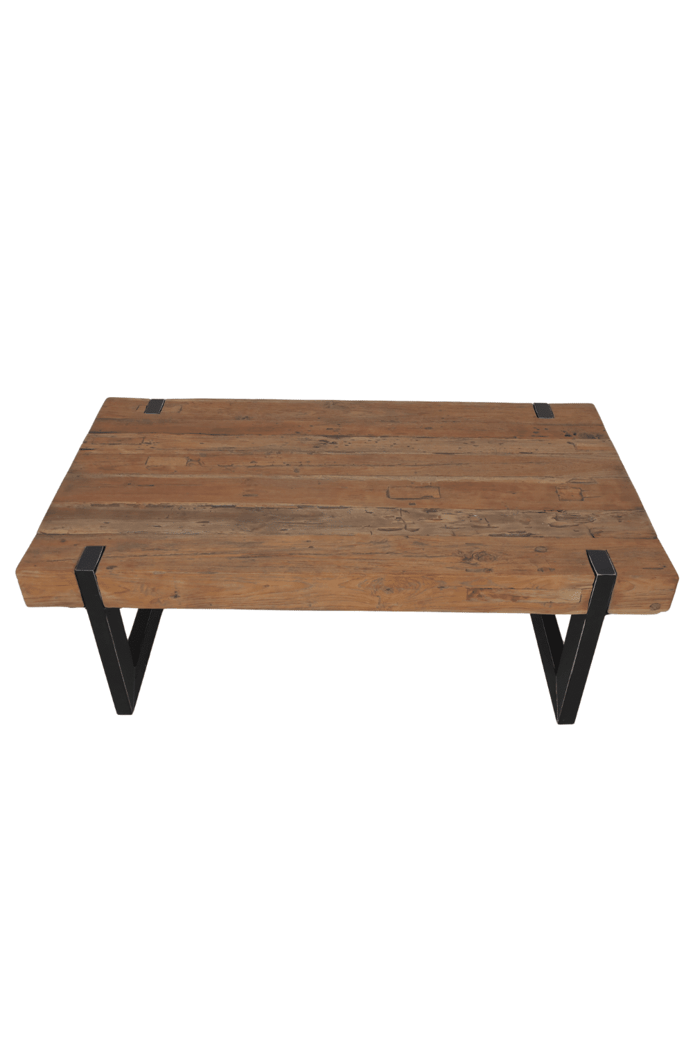 Stoere robuurste salontafel met dik massief teak houten poten 130x70x50 cm