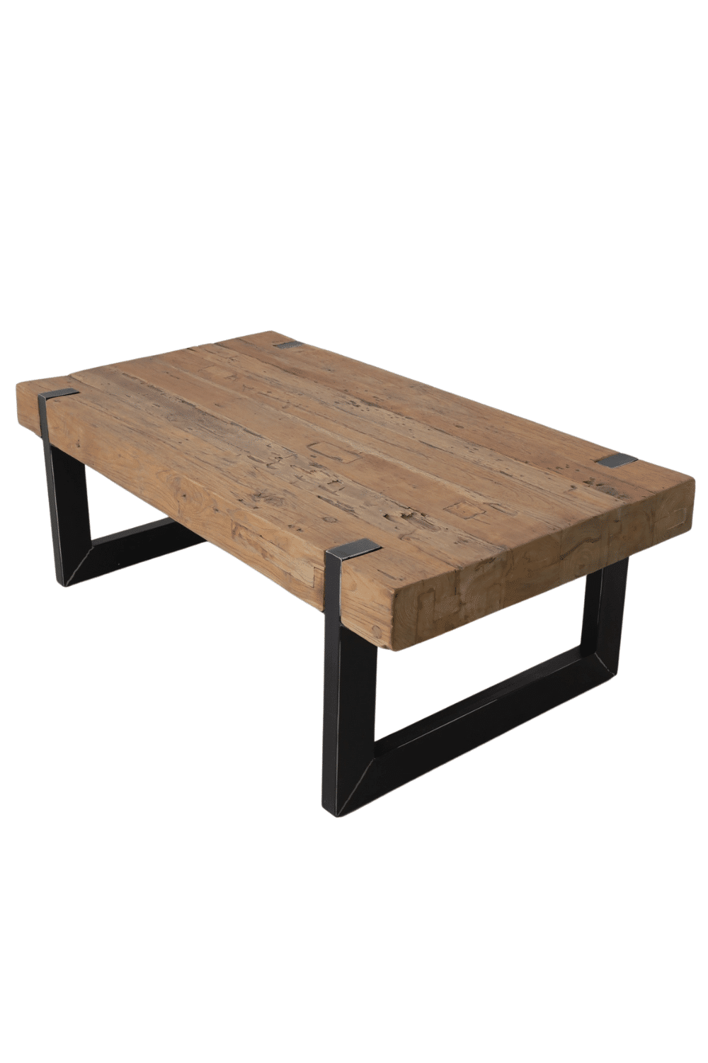 Stoere robuurste salontafel met dik massief teak houten poten 130x70x50 cm