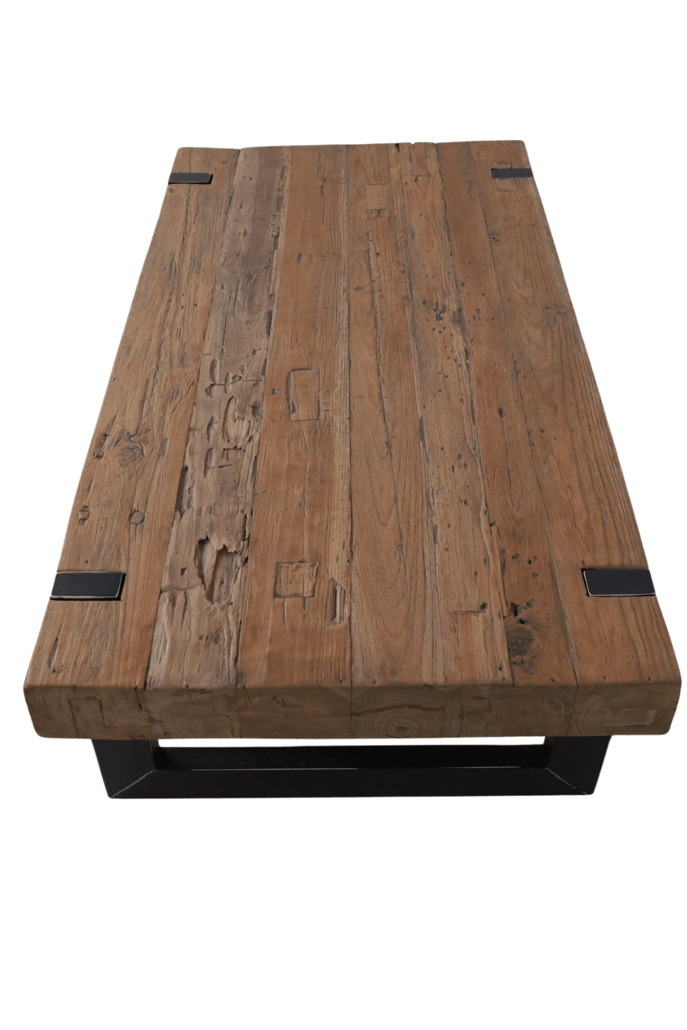 Stoere robuurste salontafel met dik massief teak houten poten 130x70x50 cm