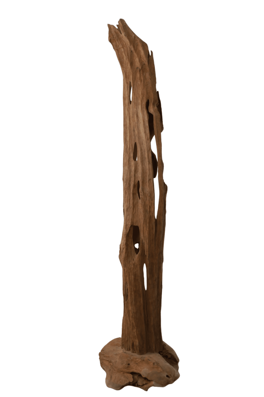 Stoere teak houten stronk staande decoratie