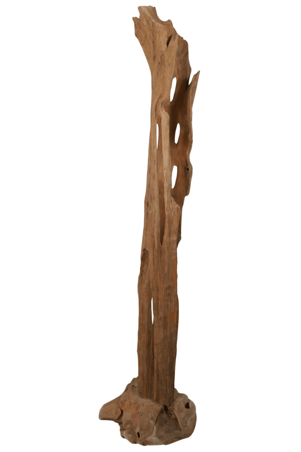 Stoere teak houten stronk staande decoratie