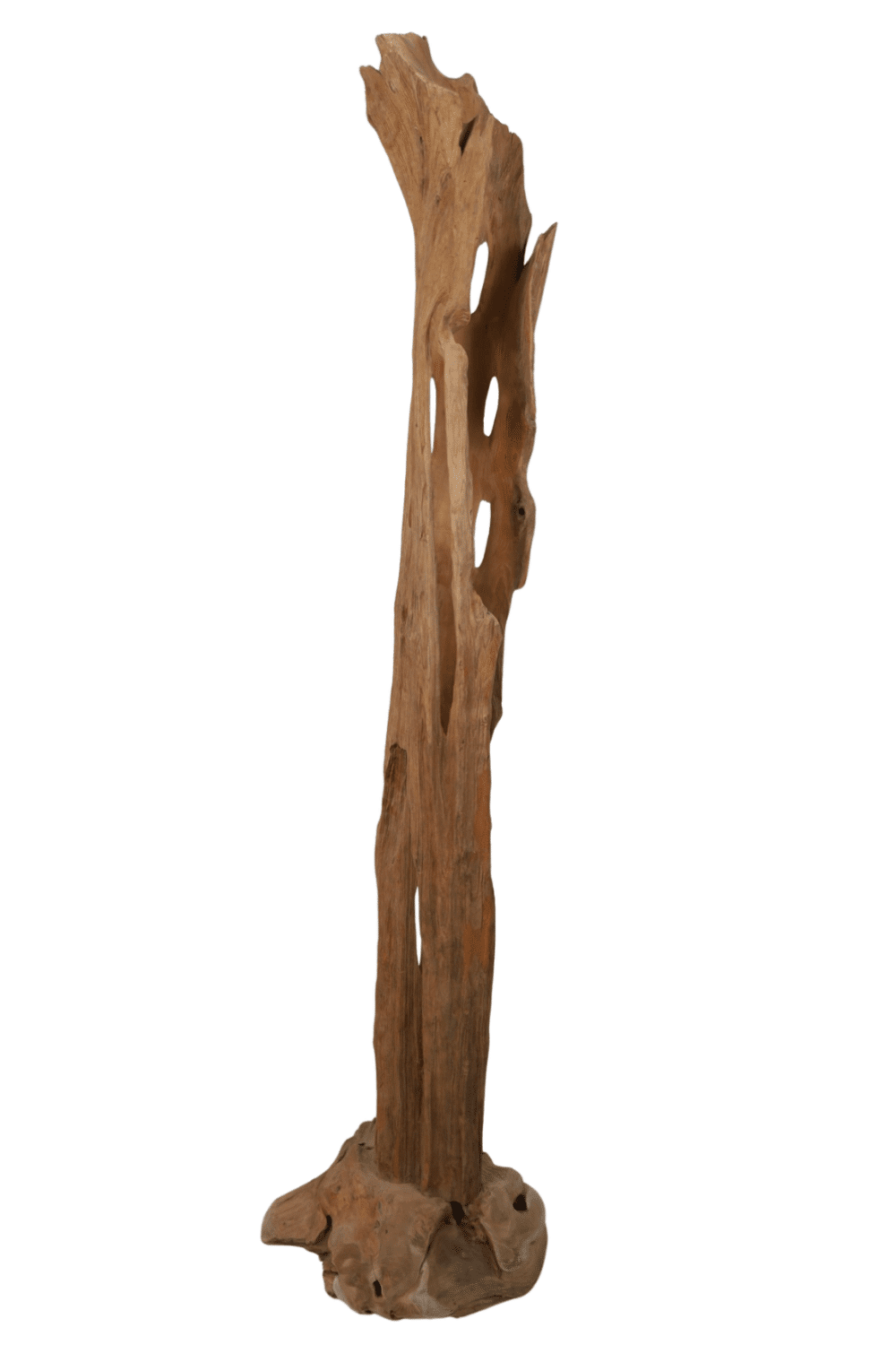 Stoere teak houten stronk staande decoratie