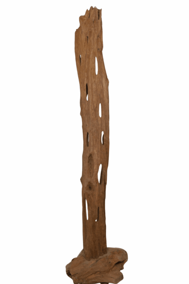 Stoere teak houten stronk staande decoratie