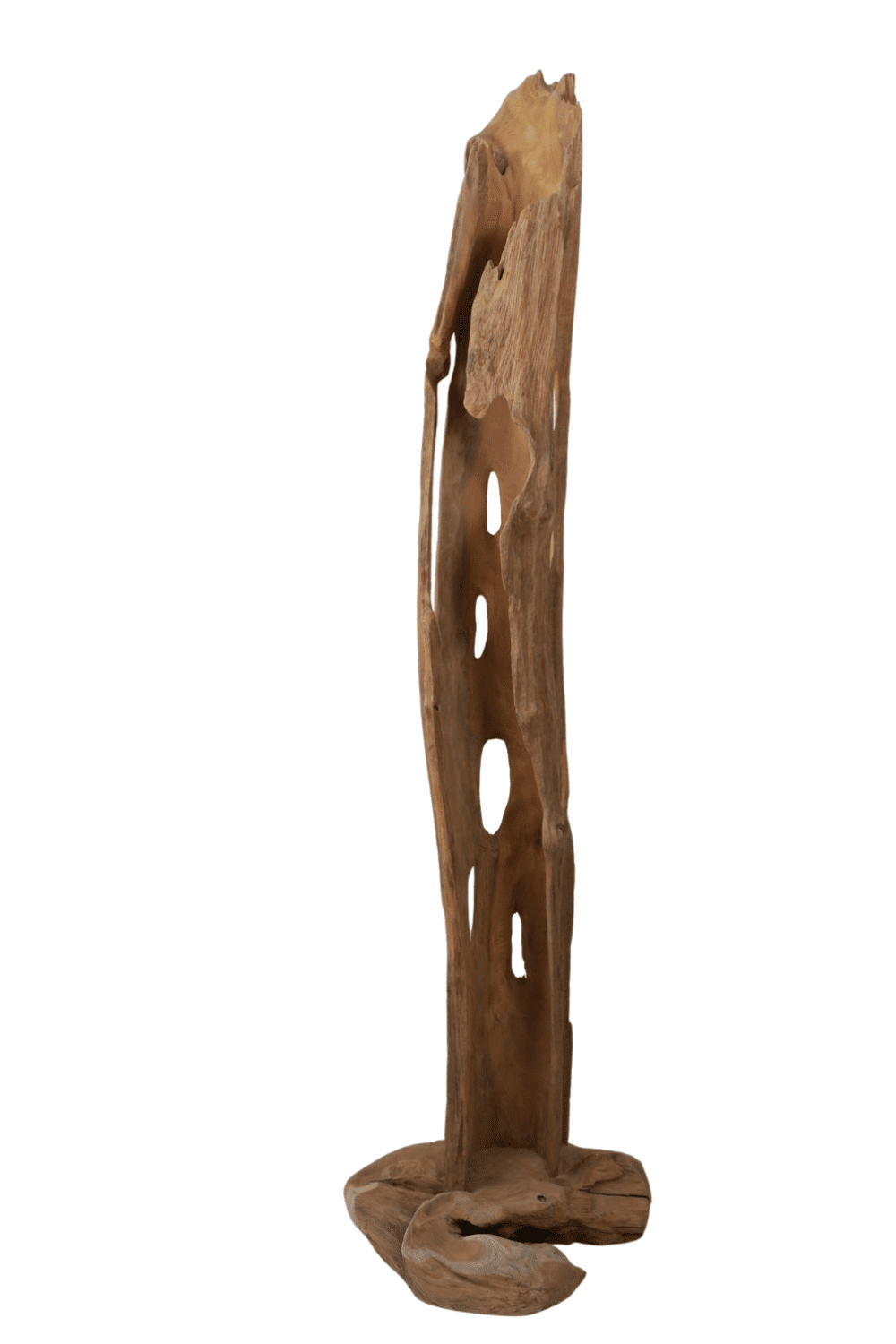 Stoere teak houten stronk staande decoratie