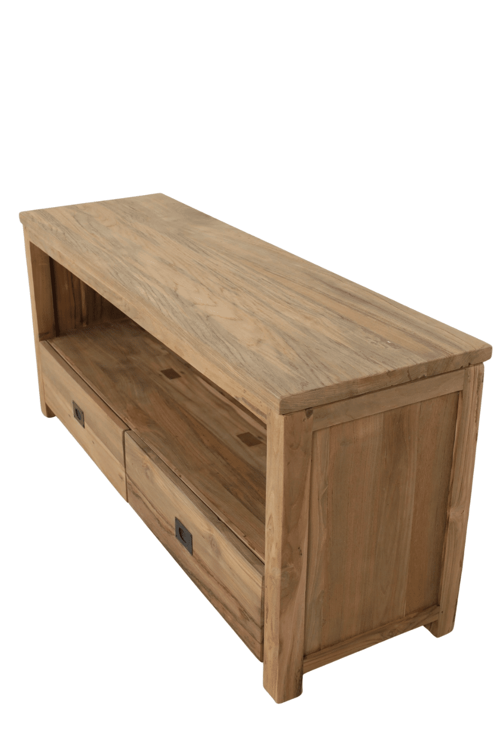 Tv meubel teakhout onderlade en hoog open vak 130x41,5x60 cm