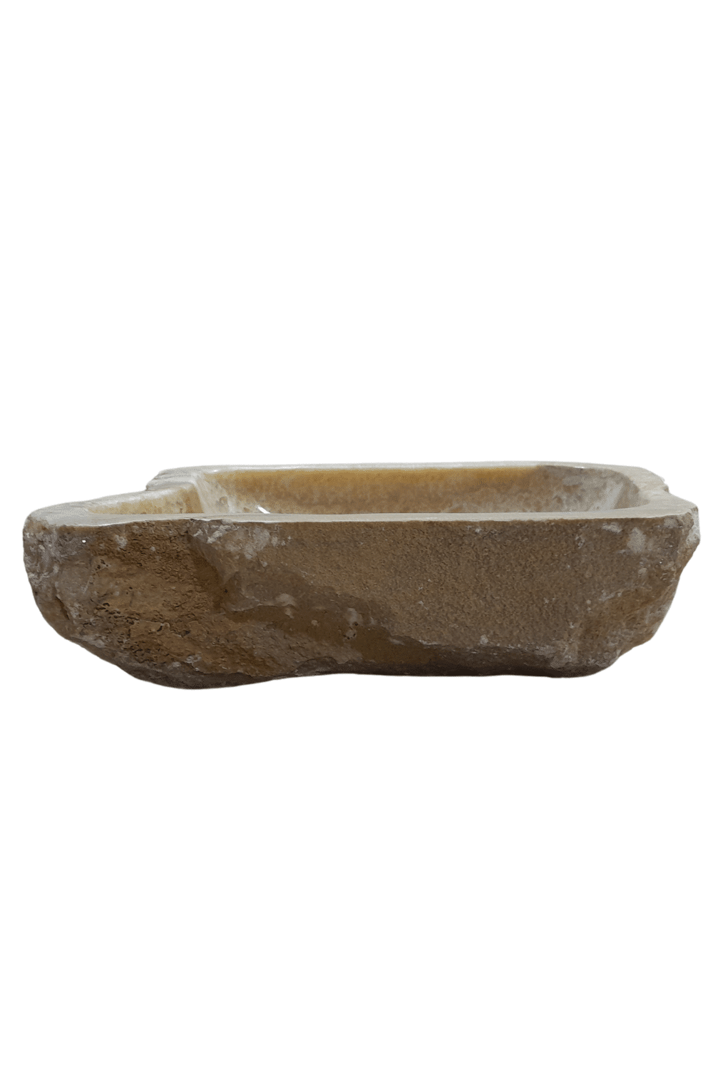Beige natuurstenen wasbak met ruwe buitenkant onyx