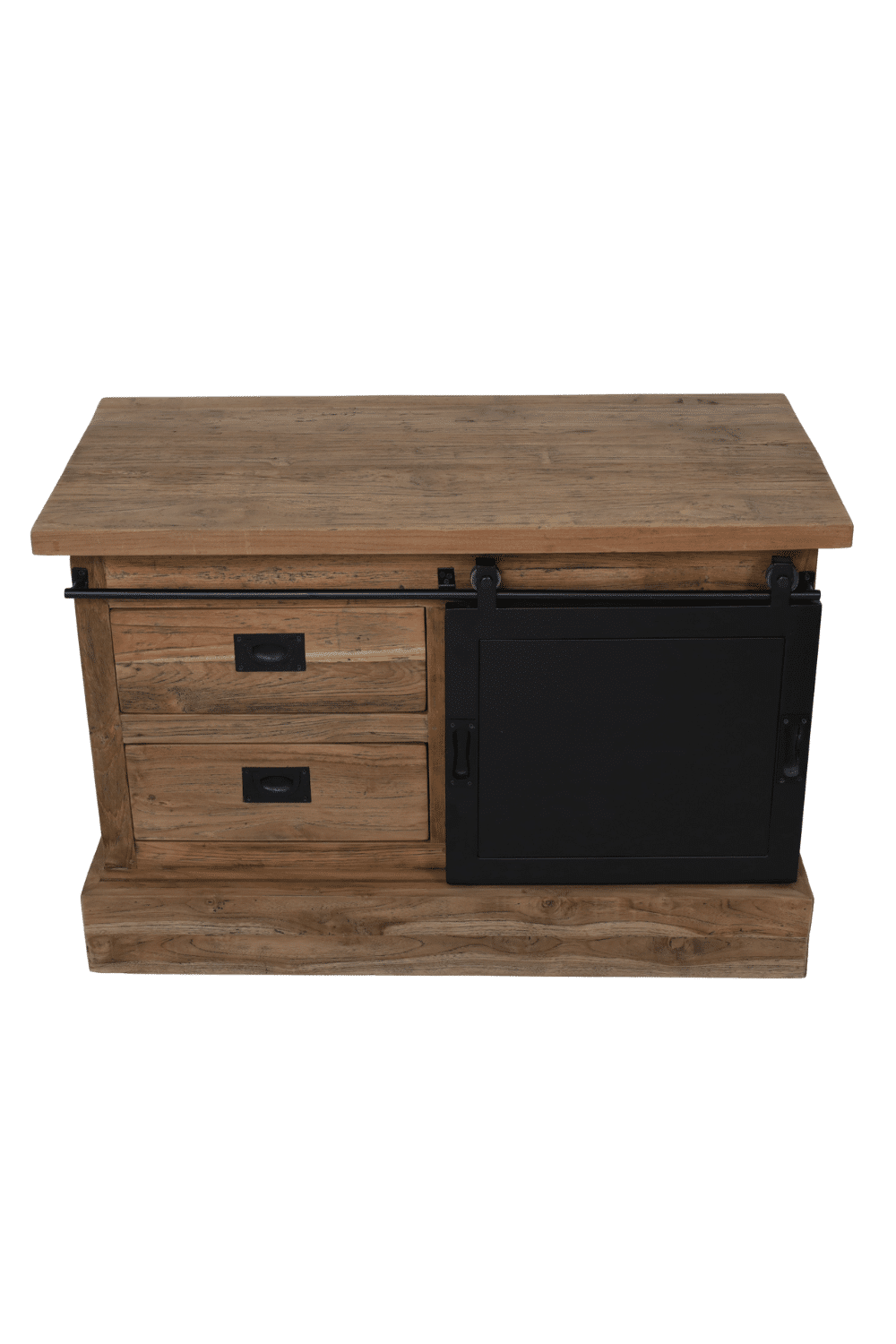 teak hout 90x46x60 cm Tv meubel met metalen schuifdeur