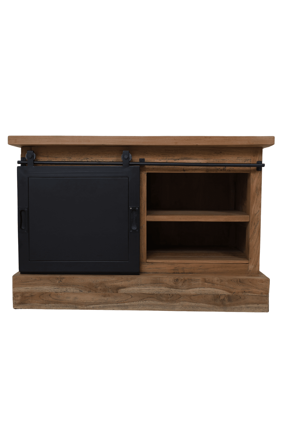 teak hout 90x46x60 cm Tv meubel met metalen schuifdeur