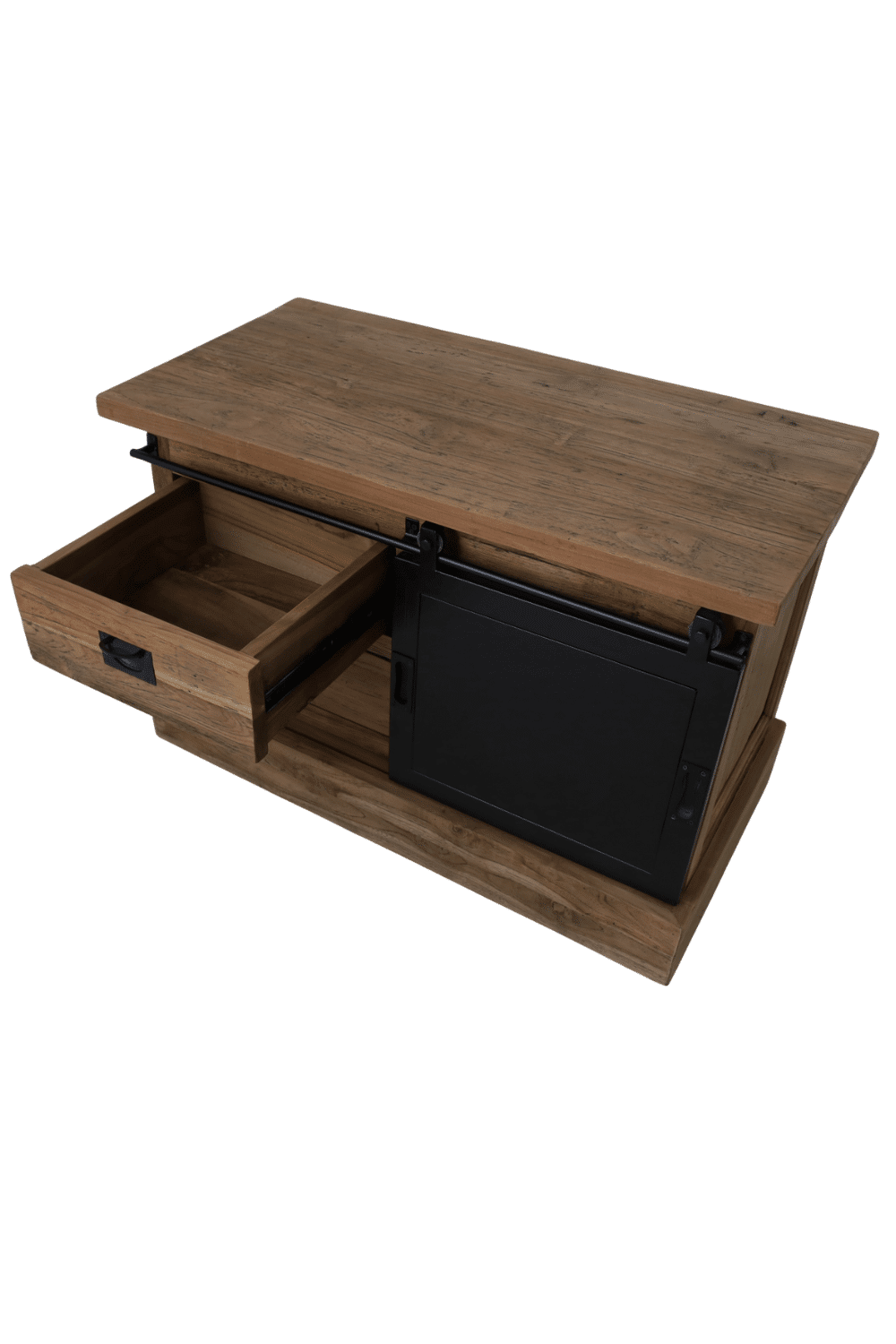 teak hout 90x46x60 cm Tv meubel met metalen schuifdeur