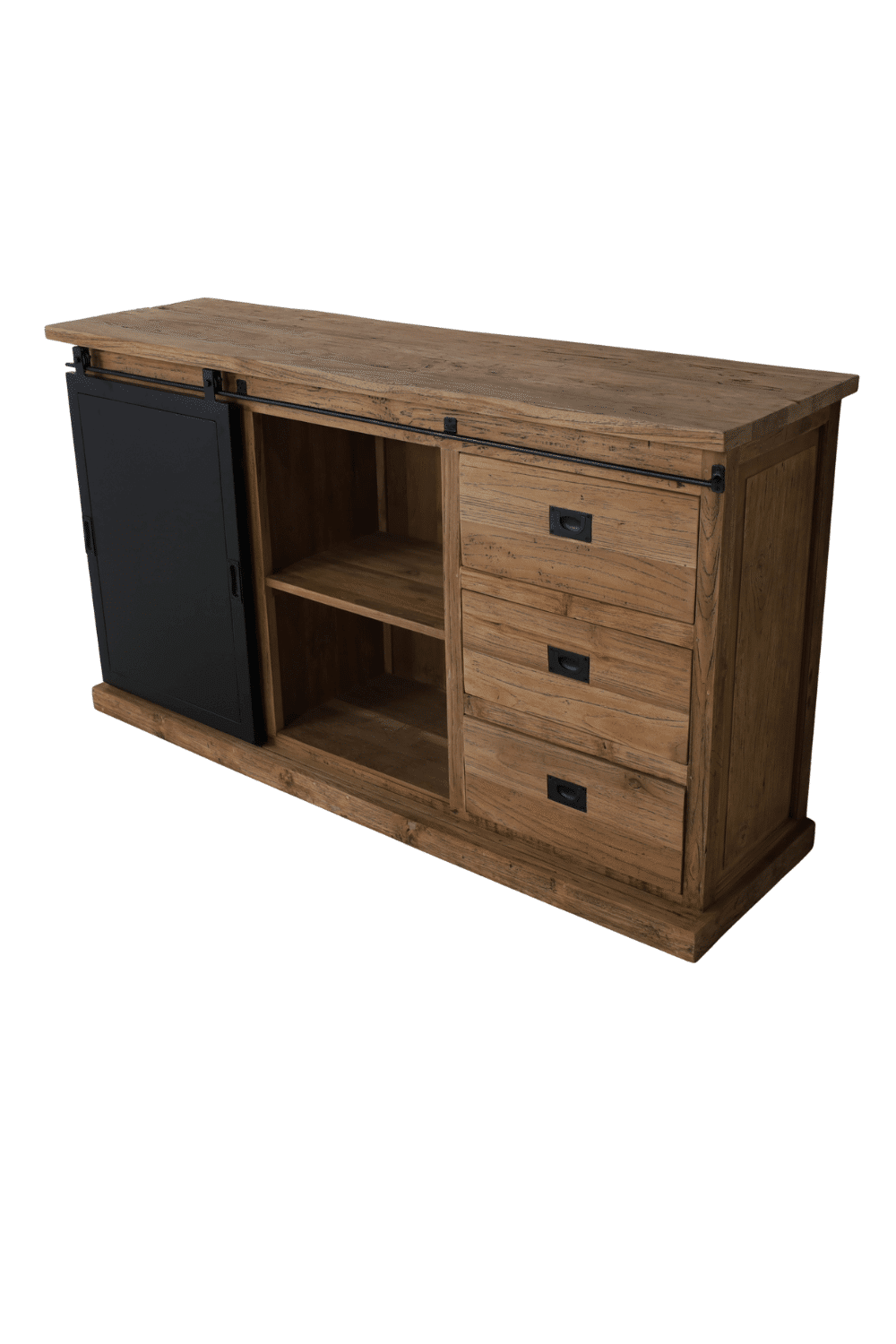 Dressoir met metalen schuifdeur, wijnrek en 3 lades 160x45x90 cm