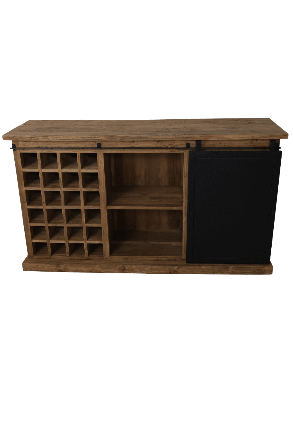 Dressoir met metalen schuifdeur, wijnrek en 3 lades 160x45x90 cm