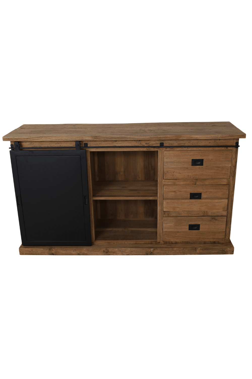 Dressoir met metalen schuifdeur, wijnrek en 3 lades 160x45x90 cm