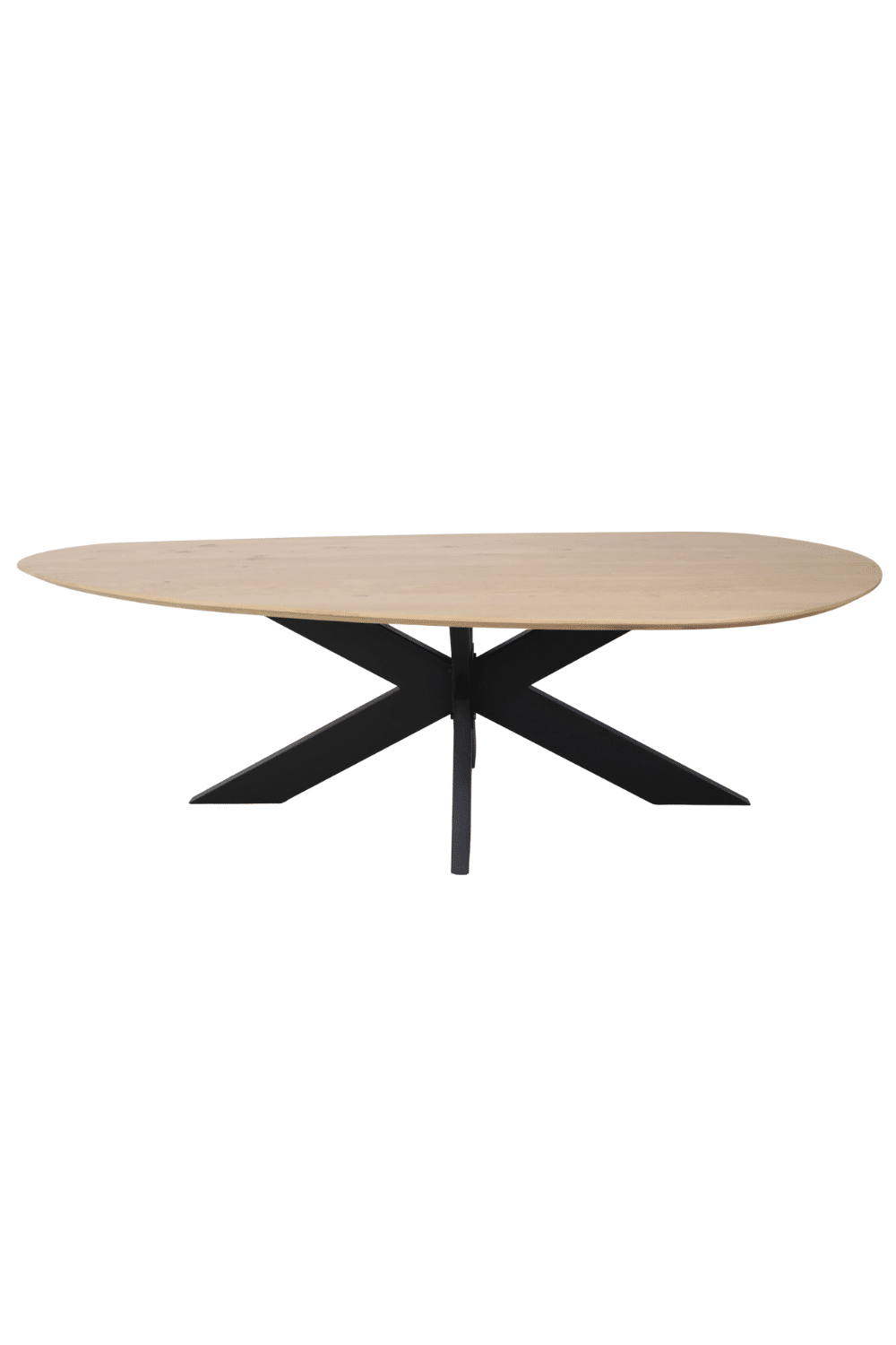 Eiken organische vorm eettafel met zwart metalen matrix poot 270x109x77 cm
