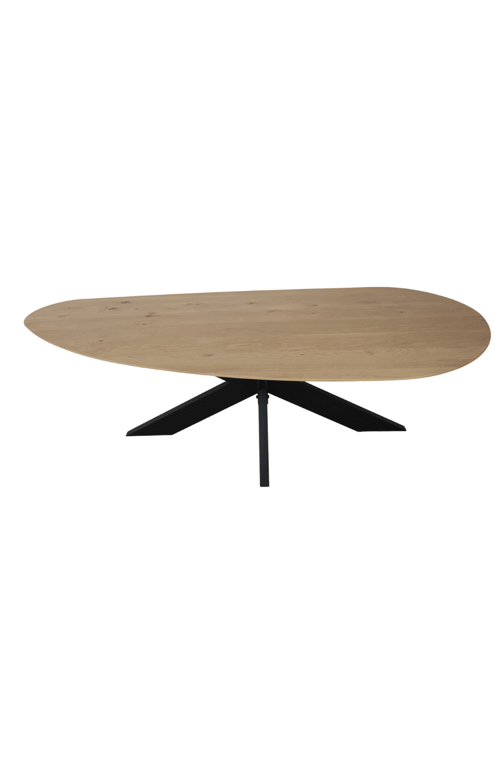 Eiken organische vorm eettafel met zwart metalen matrix poot 270x109x77 cm