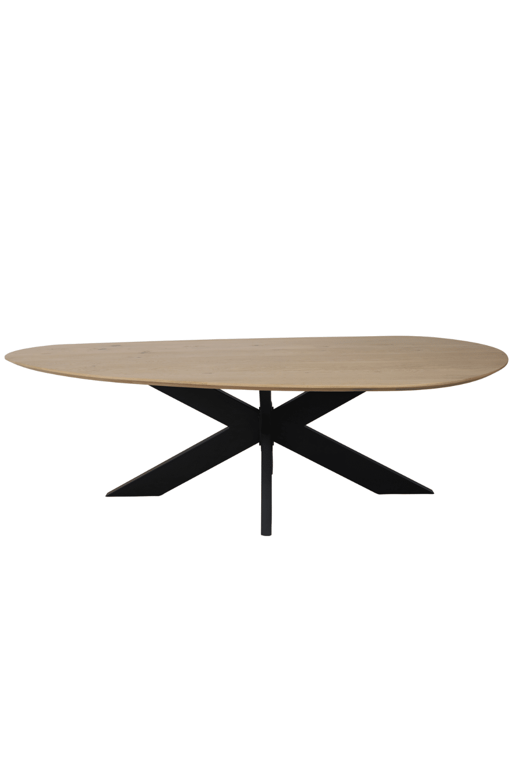 Eiken organische vorm eettafel met zwart metalen matrix poot 270x109x77 cm