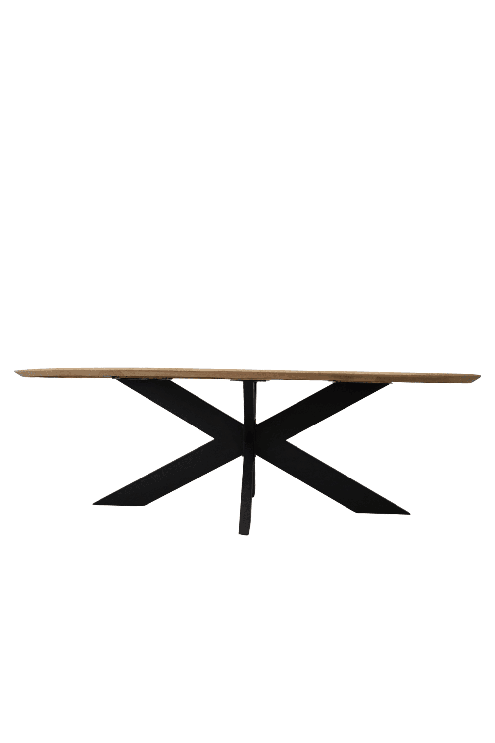Eiken organische vorm eettafel met zwart metalen matrix poot 270x109x77 cm