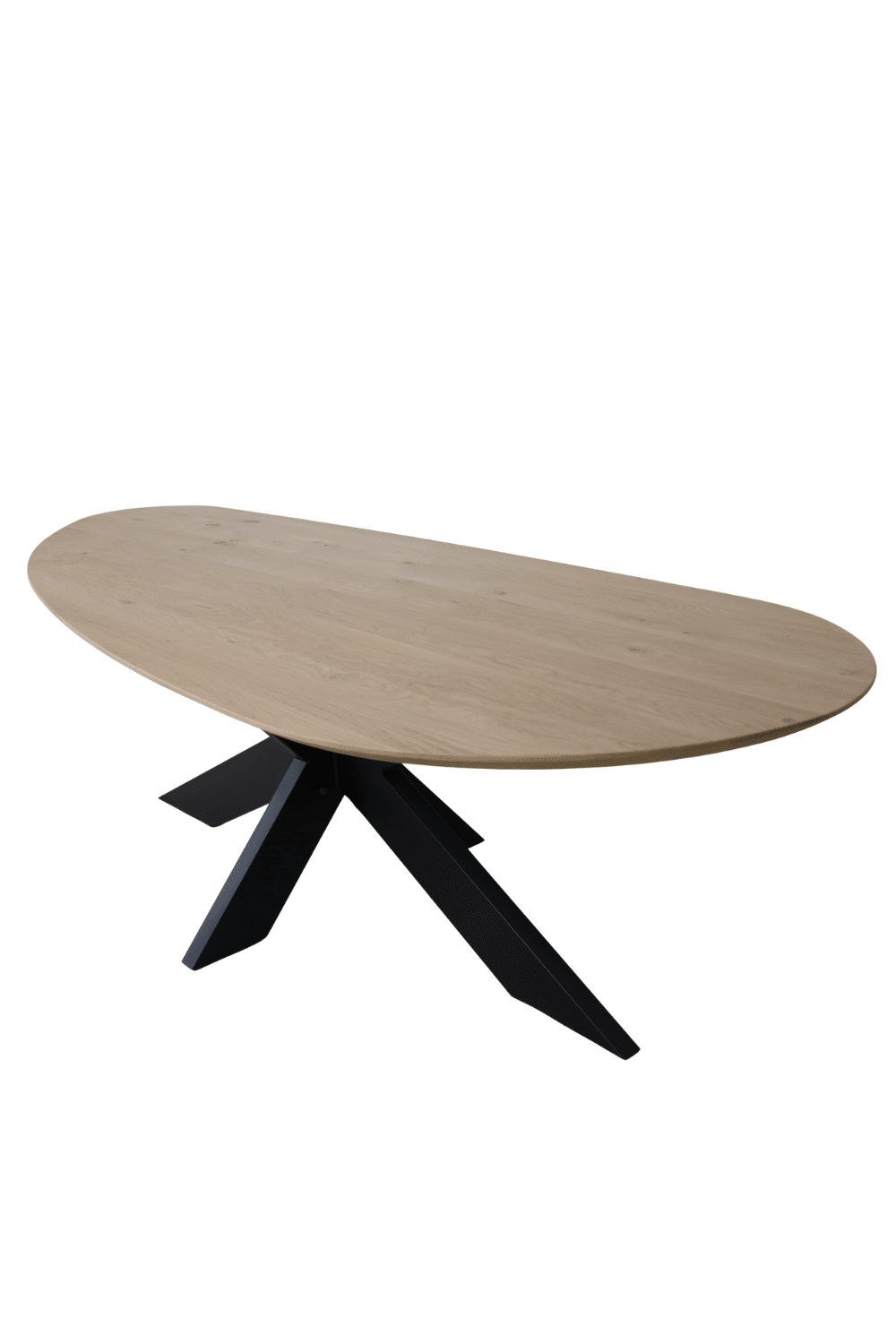Eiken organische vorm eettafel met zwart metalen matrix poot 270x109x77 cm