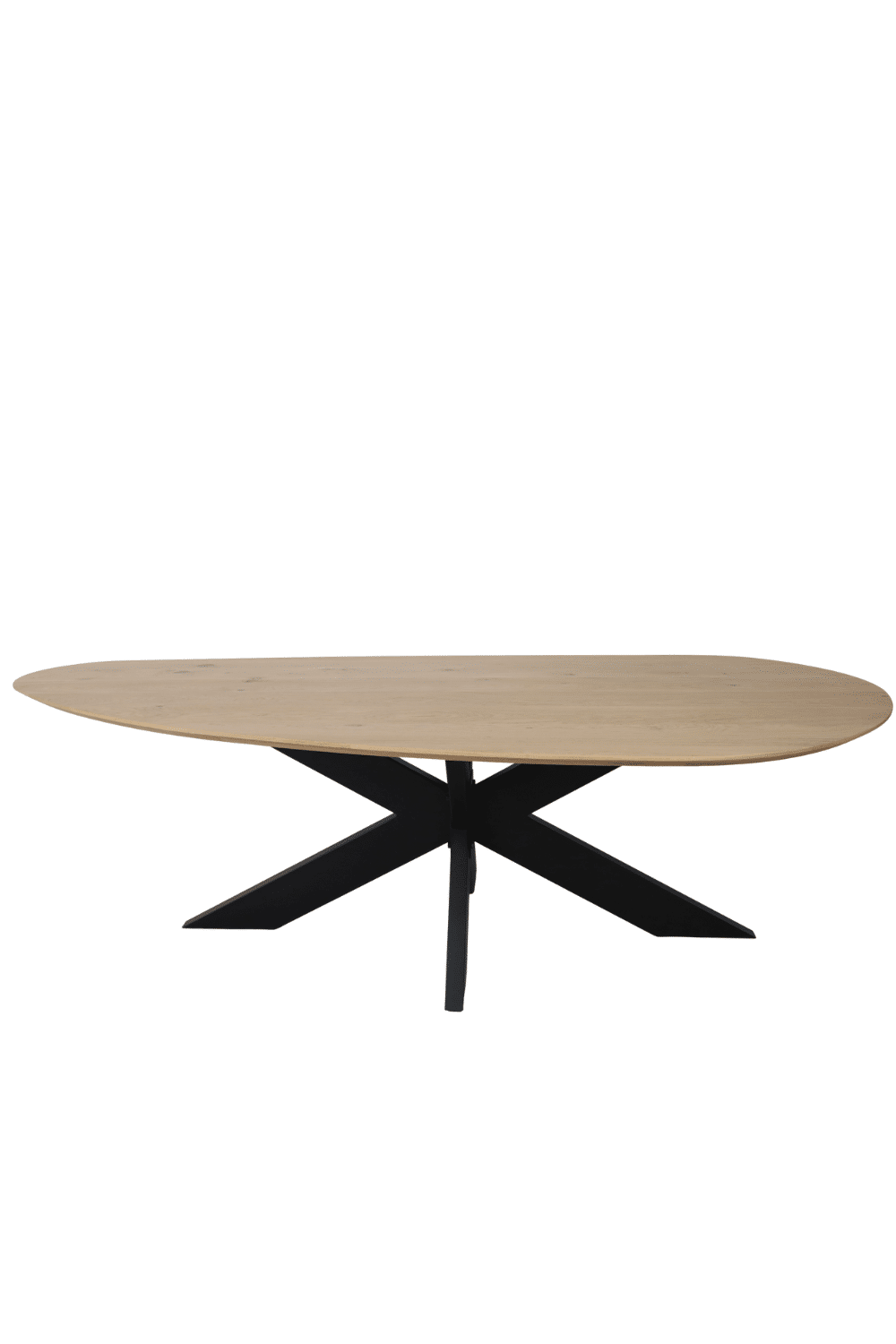 Eiken organische vorm eettafel met zwart metalen matrix poot 270x109x77 cm