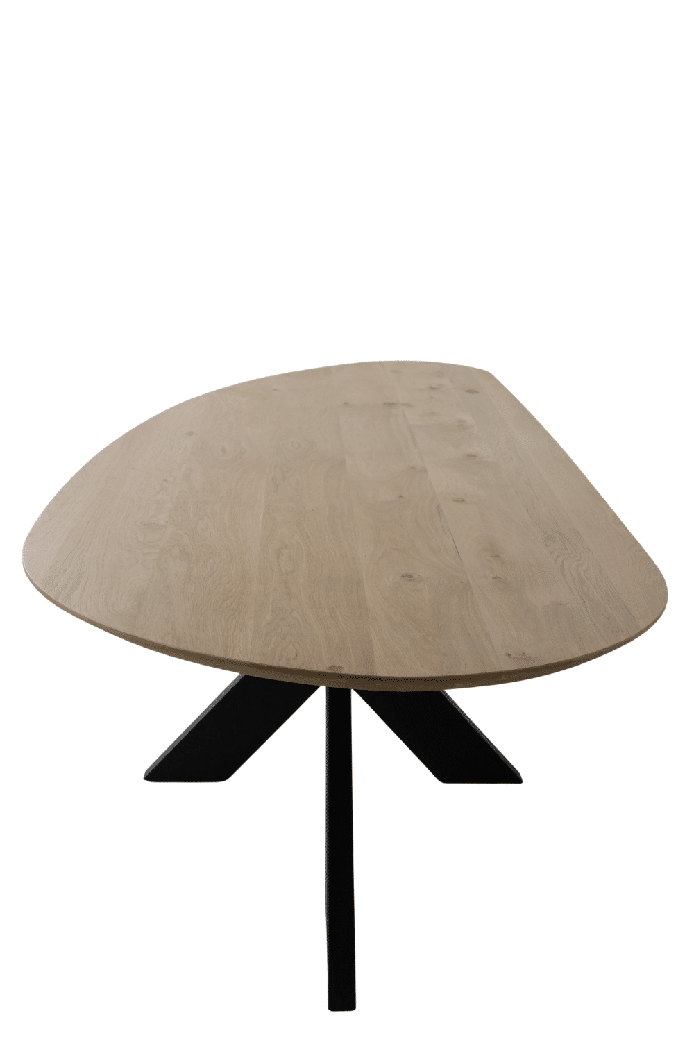Eiken organische vorm eettafel met zwart metalen matrix poot 270x109x77 cm