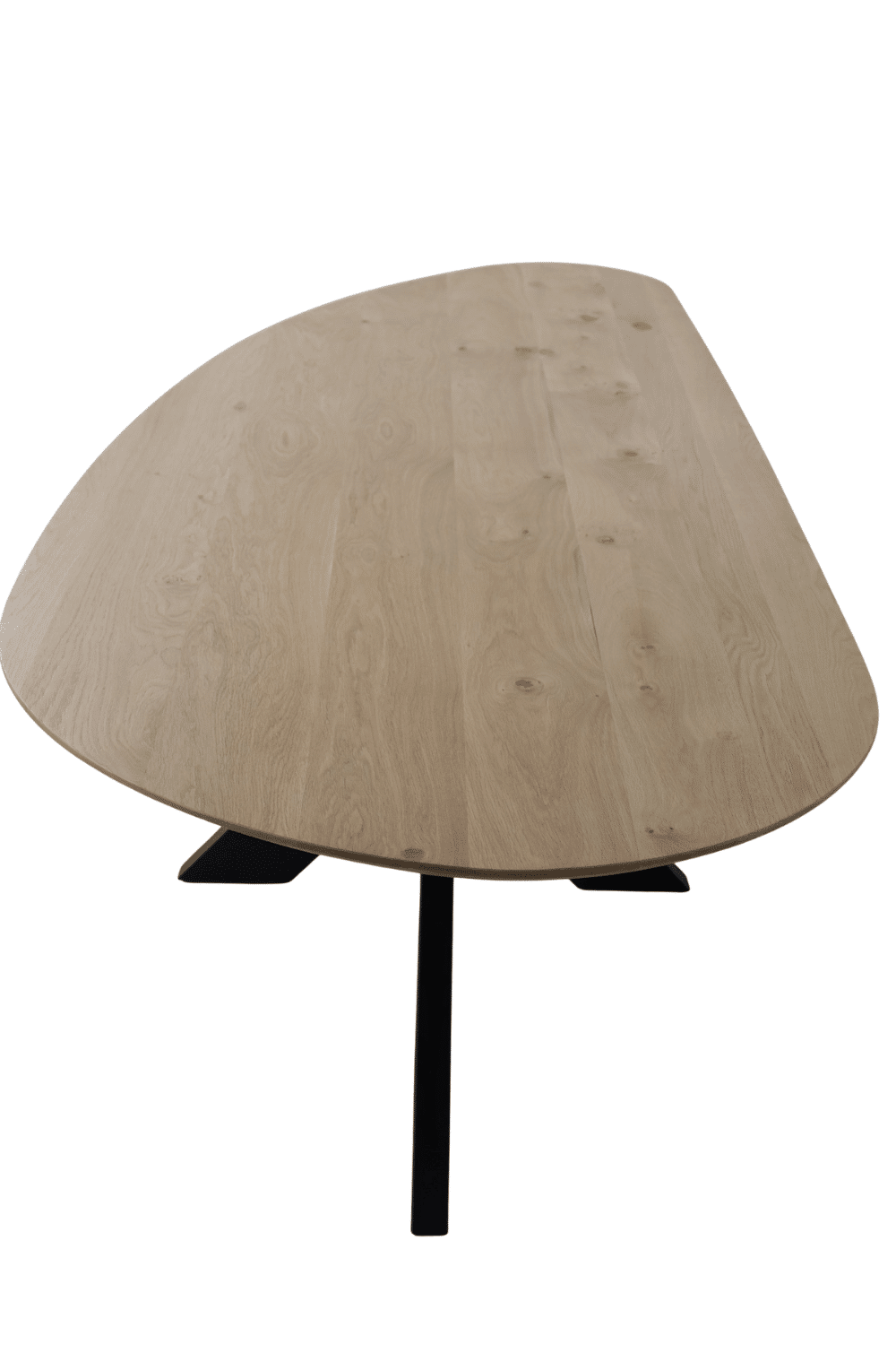 Eiken organische vorm eettafel met zwart metalen matrix poot 270x109x77 cm