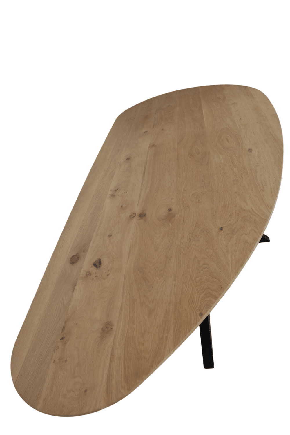 Eiken organische vorm eettafel met zwart metalen matrix poot 270x109x77 cm