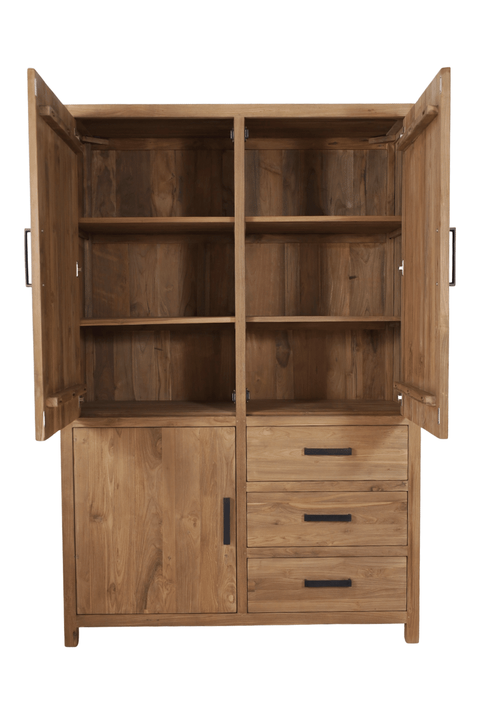 teak houten dichte opbergkast, boekenkast met veel opbergruimte teakhout 140x50x210cm