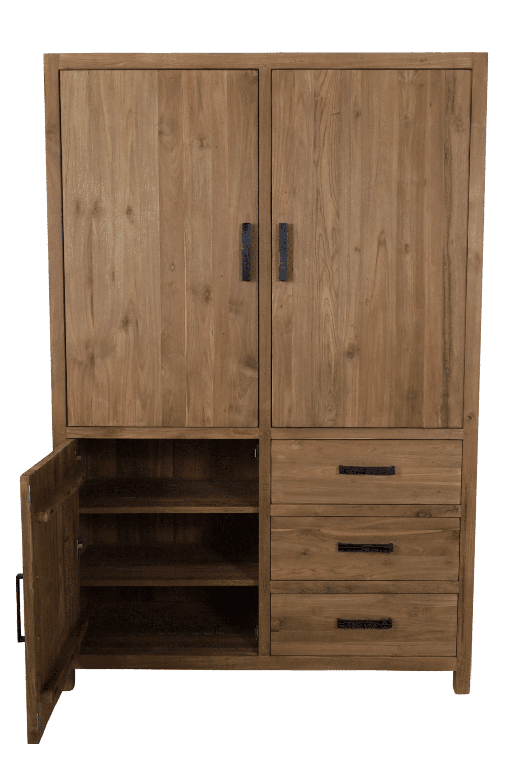 teak houten dichte opbergkast, boekenkast met veel opbergruimte teakhout 140x50x210cm