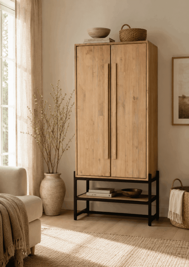 Opbergkast-92x40x210-cm-teak-met-metaal