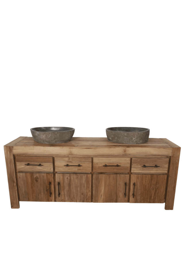 Rustiek en massief grof teakhouten badkamermeubel 200x50x80 cm