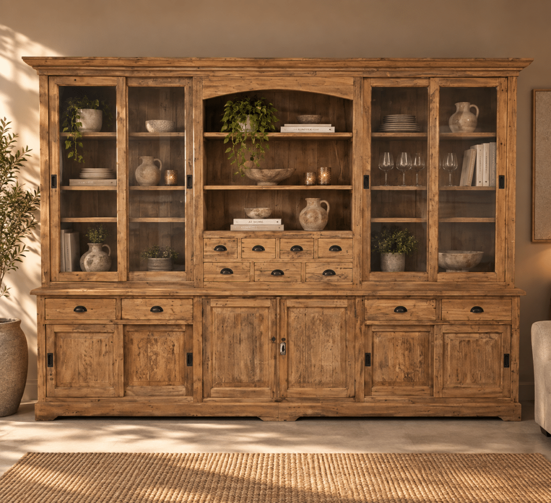 Grote-vitrinekast-teak-hout-320-cm-landelijk-5- Grote-vitrinekast-teak-hout-320-cm-landelijk-5-