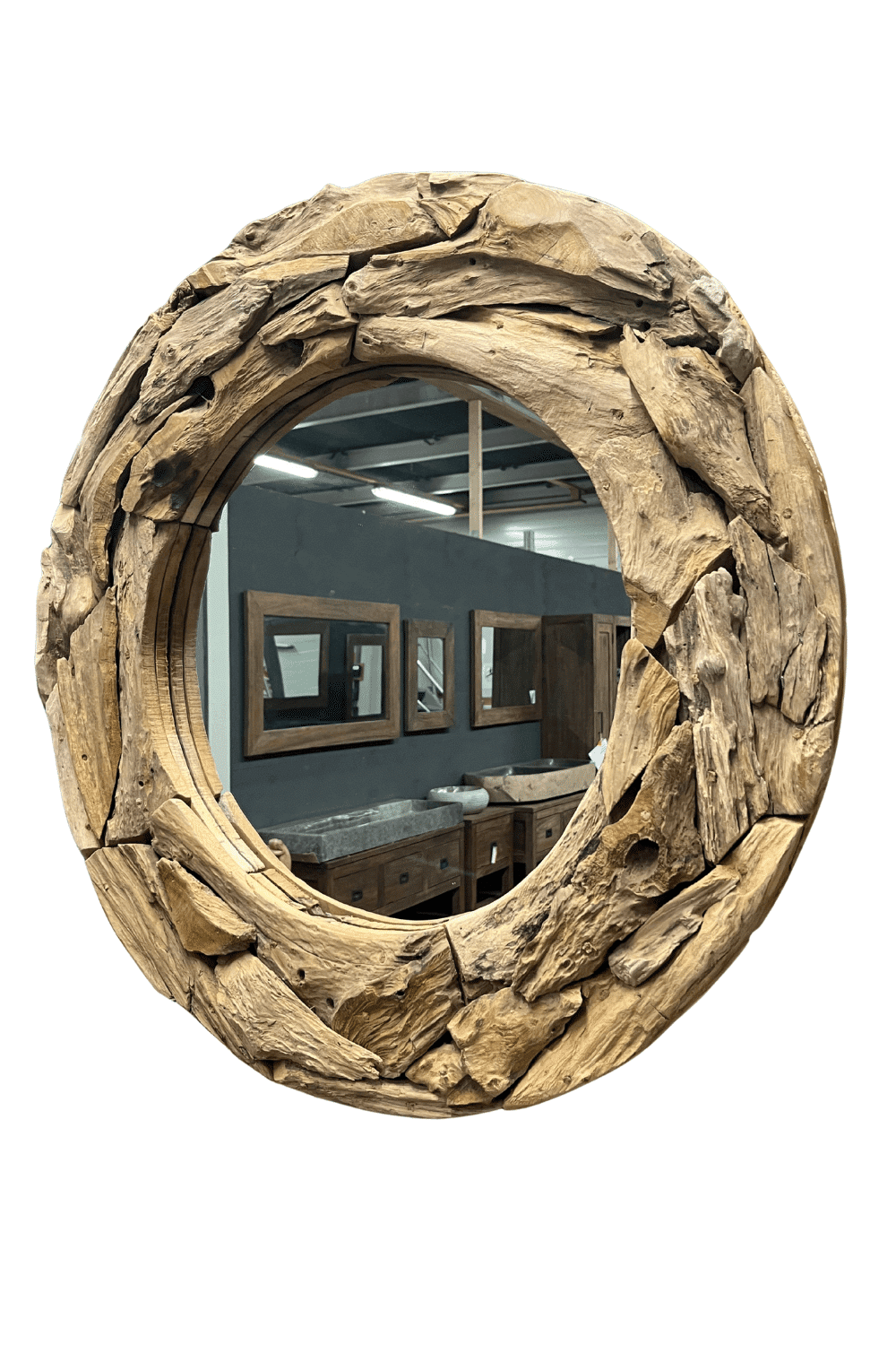Ronde wortel teak spiegel 80 cm