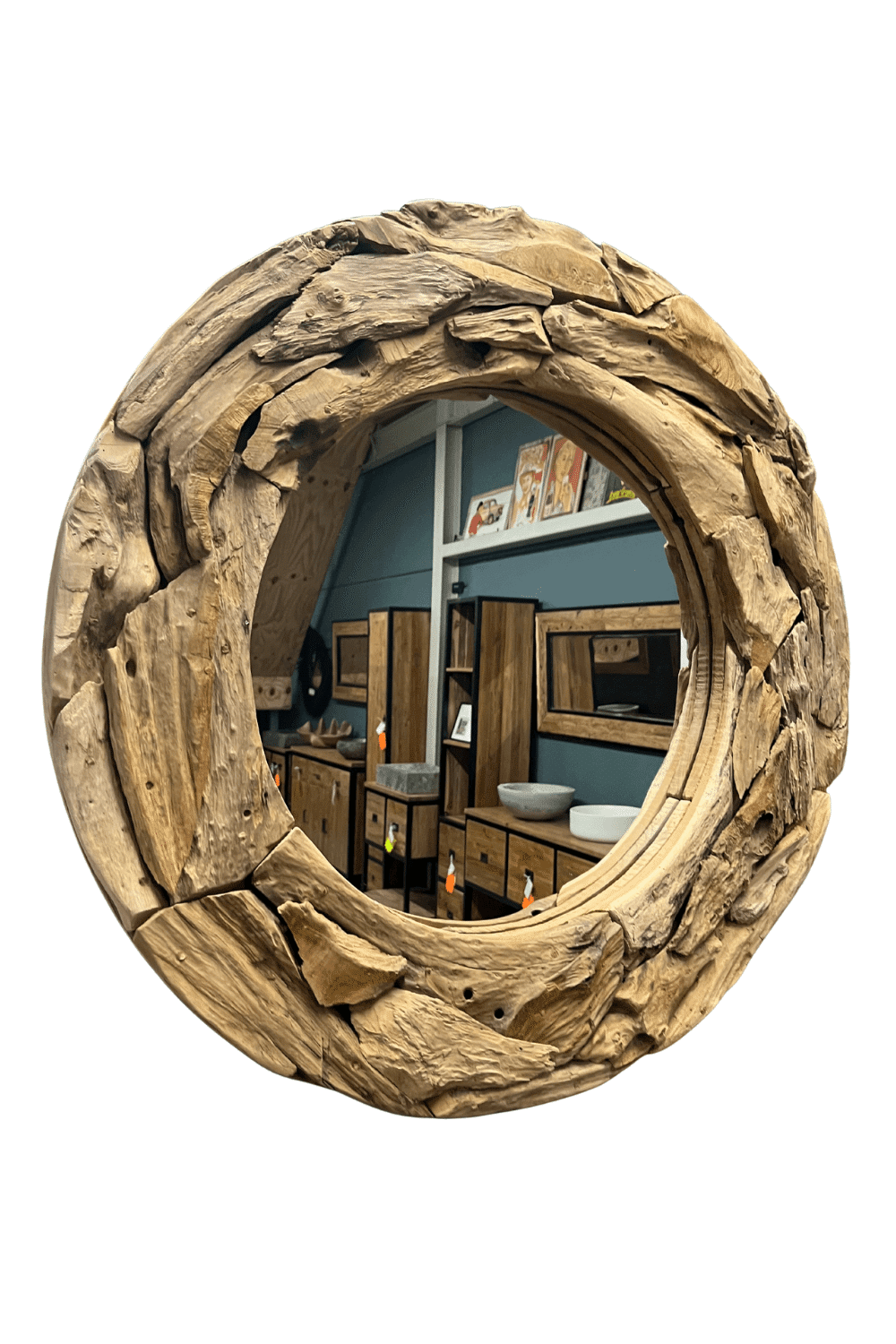 Ronde wortel teak spiegel 80 cm