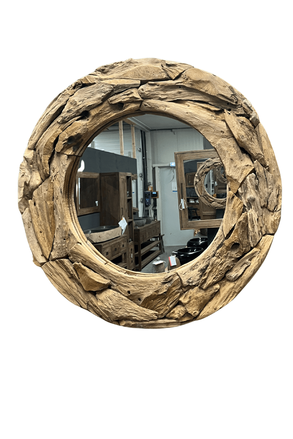 Ronde wortel teak spiegel 80 cm