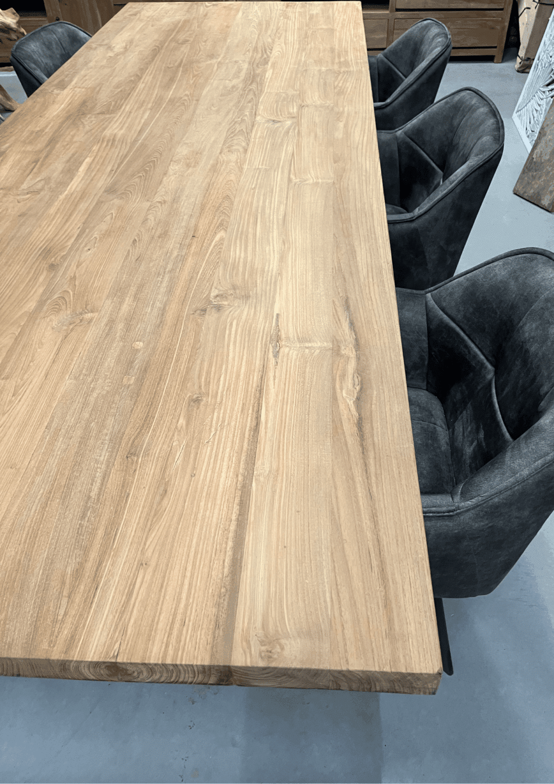 teak houten massieve eettafel met zwart matrix spin poot 280 cm