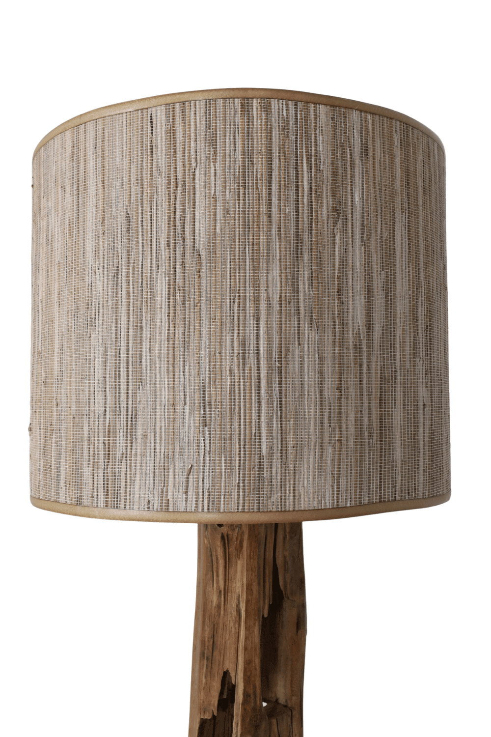 teak houten staande lamp van een oude balk met een mooie bijpassende kap