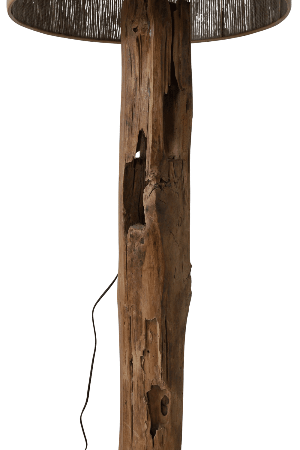 teak houten staande lamp van een oude balk met een mooie bijpassende kap