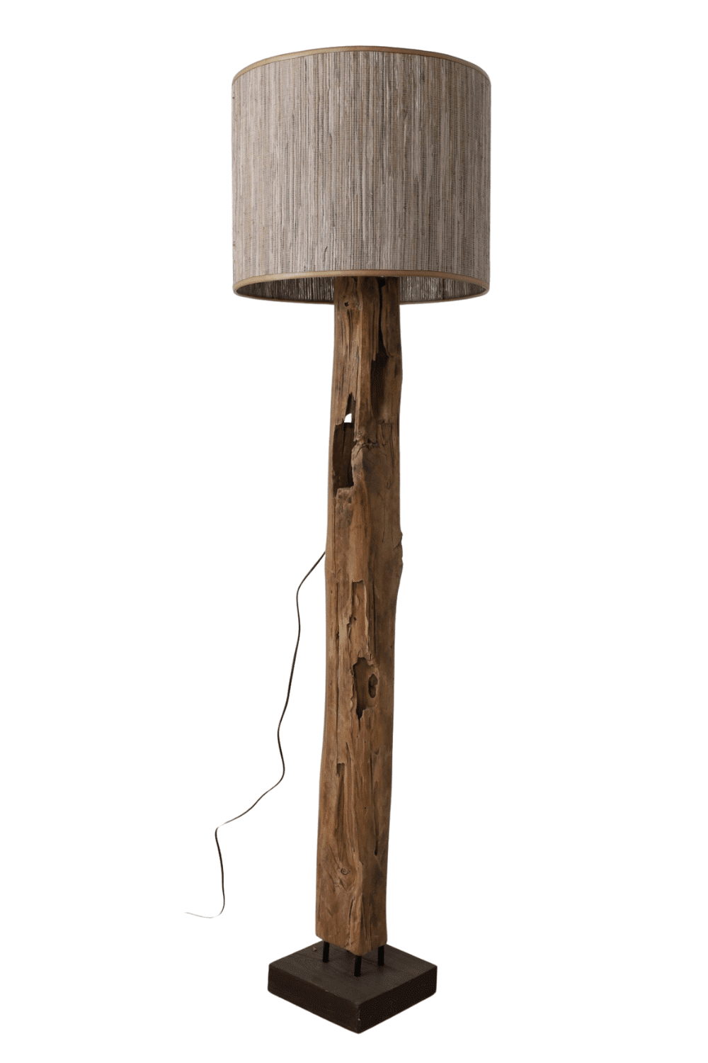 teak houten staande lamp van een oude balk met een mooie bijpassende kap