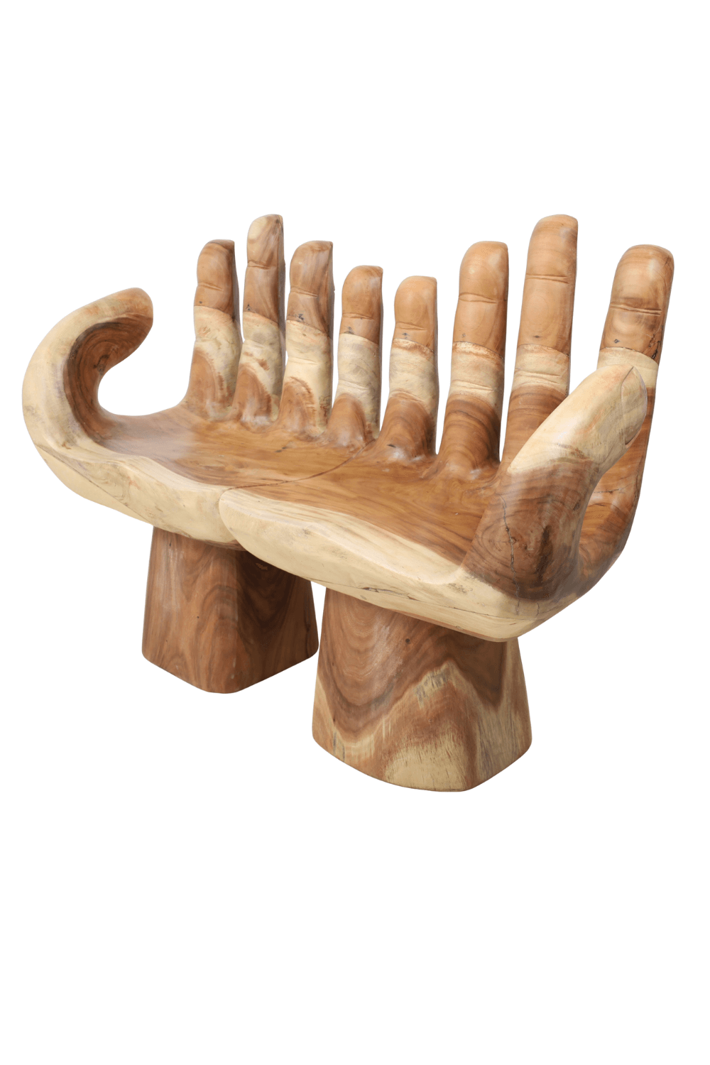 Houten bank in de vorm van een hand